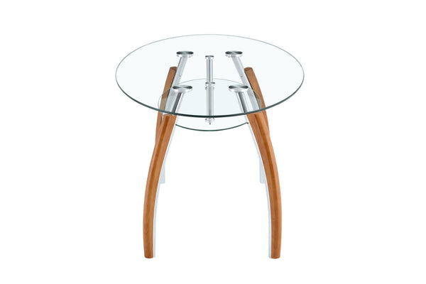 English Elm Modern Oval Two-tier Tempered Glass Coffee Table with Walnut Rubberwood Legs W3493S00022