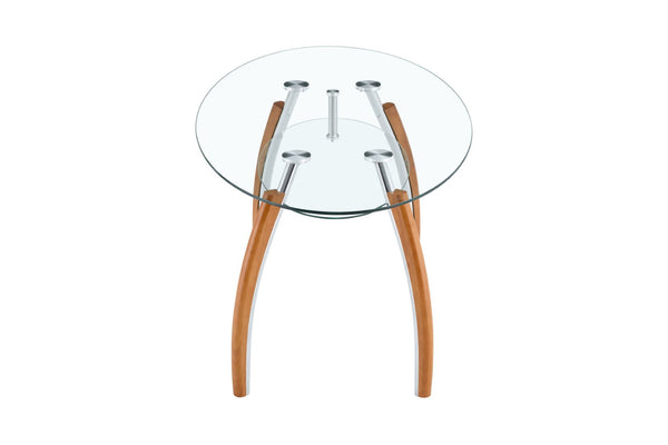 English Elm Modern Oval Two-tier Tempered Glass Coffee Table with Walnut Rubberwood Legs W3493S00022