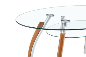 English Elm Modern Oval Two-tier Tempered Glass Coffee Table with Walnut Rubberwood Legs W3493S00022