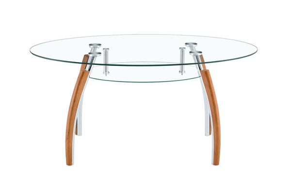English Elm Modern Oval Two-tier Tempered Glass Coffee Table with Walnut Rubberwood Legs W3493S00022
