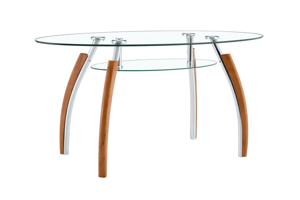 English Elm Modern Oval Two-tier Tempered Glass Coffee Table with Walnut Rubberwood Legs W3493S00022