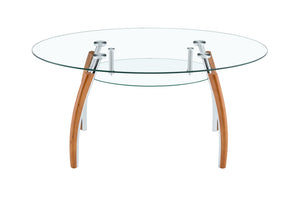 English Elm Modern Oval Two-tier Tempered Glass Coffee Table with Walnut Rubberwood Legs W3493S00022
