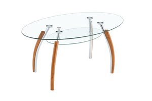 English Elm Modern Oval Two-tier Tempered Glass Coffee Table with Walnut Rubberwood Legs W3493S00022