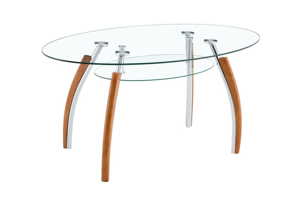 English Elm Modern Oval Two-tier Tempered Glass Coffee Table with Walnut Rubberwood Legs W3493S00022
