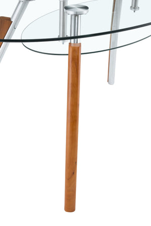 English Elm Modern Oval Two-tier Tempered Glass Coffee Table with Walnut Rubberwood Legs W3493S00022