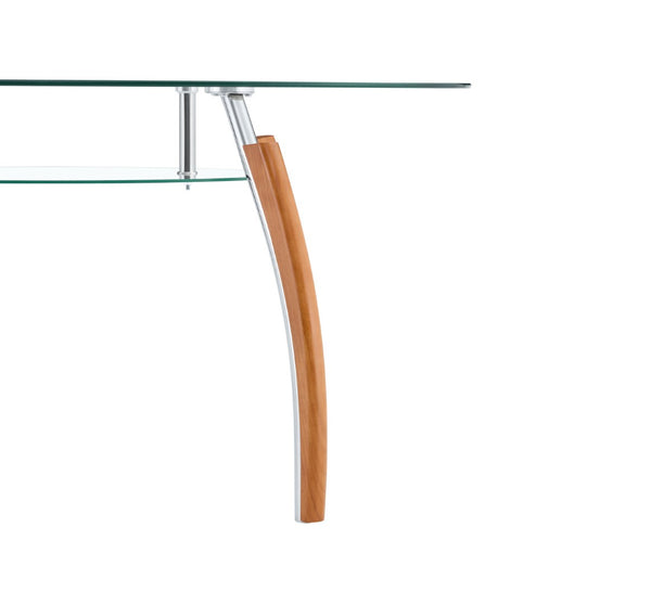 English Elm Modern Oval Two-tier Tempered Glass Coffee Table with Walnut Rubberwood Legs W3493S00022