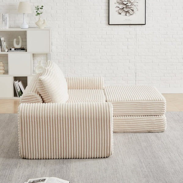 English Elm Minimalist Corduroy Convertible Sofa with Curved Silhouette for Studio or Guest Room Beige W3505P505109