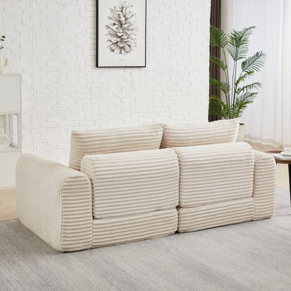 English Elm Minimalist Corduroy Convertible Sofa with Curved Silhouette for Studio or Guest Room Beige W3505P505109