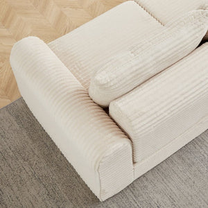 English Elm Minimalist Corduroy Convertible Sofa with Curved Silhouette for Studio or Guest Room Beige W3505P505109