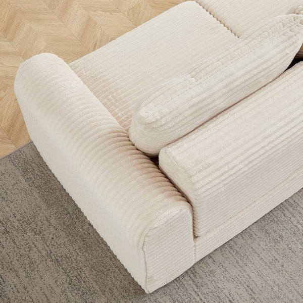 English Elm Minimalist Corduroy Convertible Sofa with Curved Silhouette for Studio or Guest Room Beige W3505P505109