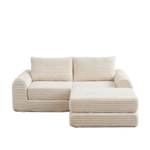 English Elm Minimalist Corduroy Convertible Sofa with Curved Silhouette for Studio or Guest Room Beige W3505P505109