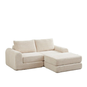 English Elm Minimalist Corduroy Convertible Sofa with Curved Silhouette for Studio or Guest Room Beige W3505P505109