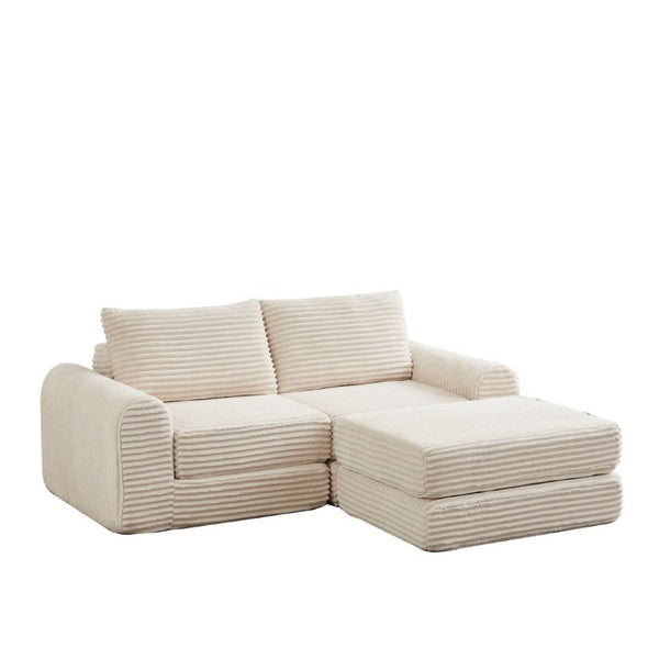 English Elm Minimalist Corduroy Convertible Sofa with Curved Silhouette for Studio or Guest Room Beige W3505P505109