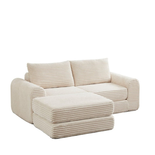 English Elm Minimalist Corduroy Convertible Sofa with Curved Silhouette for Studio or Guest Room Beige W3505P505109