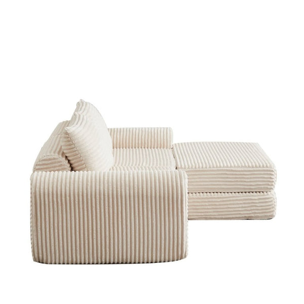 English Elm Minimalist Corduroy Convertible Sofa with Curved Silhouette for Studio or Guest Room Beige W3505P505109