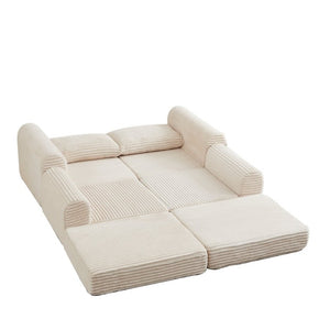 English Elm Minimalist Corduroy Convertible Sofa with Curved Silhouette for Studio or Guest Room Beige W3505P505109