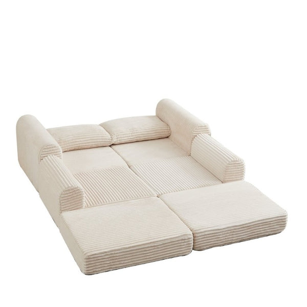 English Elm Minimalist Corduroy Convertible Sofa with Curved Silhouette for Studio or Guest Room Beige W3505P505109