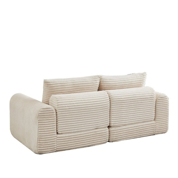 English Elm Minimalist Corduroy Convertible Sofa with Curved Silhouette for Studio or Guest Room Beige W3505P505109