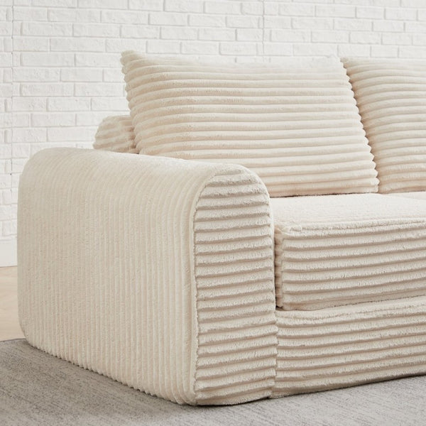 English Elm Minimalist Corduroy Convertible Sofa with Curved Silhouette for Studio or Guest Room Beige W3505P505109