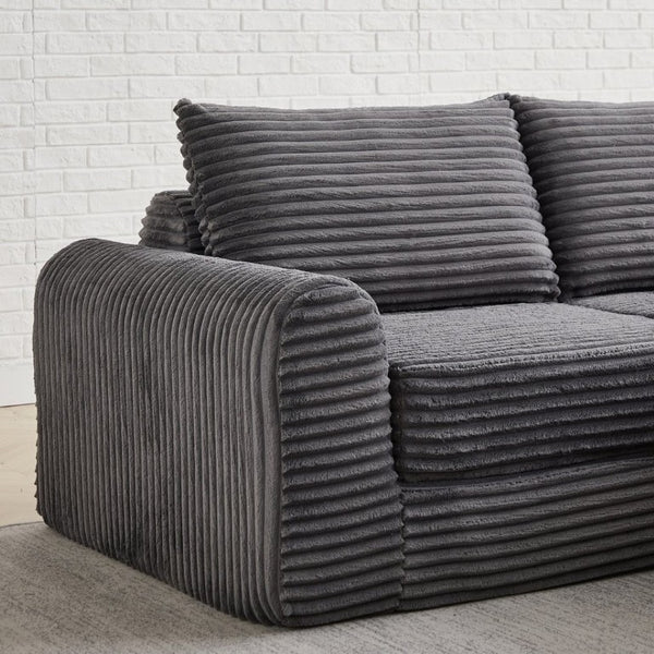 English Elm Minimalist Corduroy Convertible Sofa with Curved Silhouette for Studio or Guest Room Grey W3505P505110