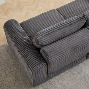 English Elm Minimalist Corduroy Convertible Sofa with Curved Silhouette for Studio or Guest Room Grey W3505P505110
