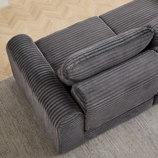 English Elm Minimalist Corduroy Convertible Sofa with Curved Silhouette for Studio or Guest Room Grey W3505P505110