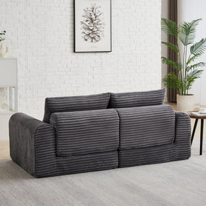 English Elm Minimalist Corduroy Convertible Sofa with Curved Silhouette for Studio or Guest Room Grey W3505P505110