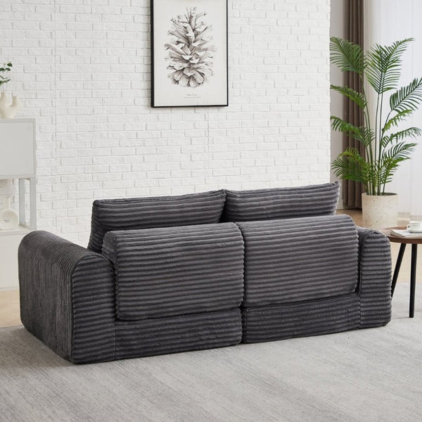 English Elm Minimalist Corduroy Convertible Sofa with Curved Silhouette for Studio or Guest Room Grey W3505P505110