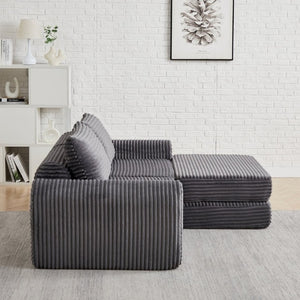 English Elm Minimalist Corduroy Convertible Sofa with Curved Silhouette for Studio or Guest Room Grey W3505P505110