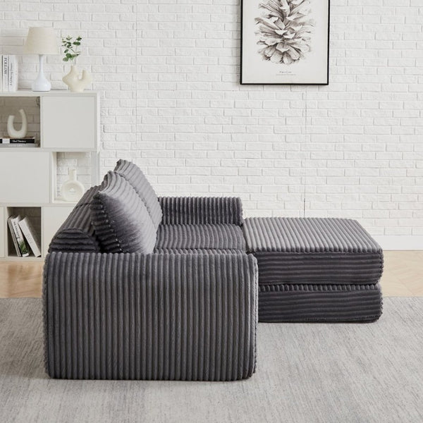 English Elm Minimalist Corduroy Convertible Sofa with Curved Silhouette for Studio or Guest Room Grey W3505P505110