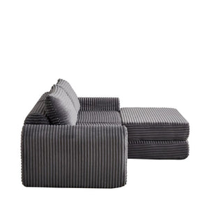 English Elm Minimalist Corduroy Convertible Sofa with Curved Silhouette for Studio or Guest Room Grey W3505P505110
