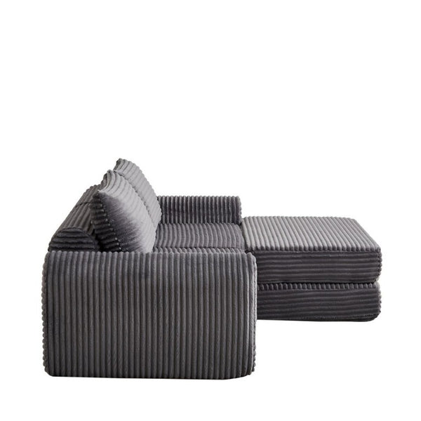 English Elm Minimalist Corduroy Convertible Sofa with Curved Silhouette for Studio or Guest Room Grey W3505P505110
