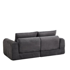 English Elm Minimalist Corduroy Convertible Sofa with Curved Silhouette for Studio or Guest Room Grey W3505P505110