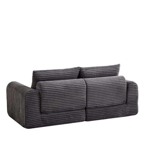 English Elm Minimalist Corduroy Convertible Sofa with Curved Silhouette for Studio or Guest Room Grey W3505P505110