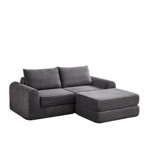 English Elm Minimalist Corduroy Convertible Sofa with Curved Silhouette for Studio or Guest Room Grey W3505P505110