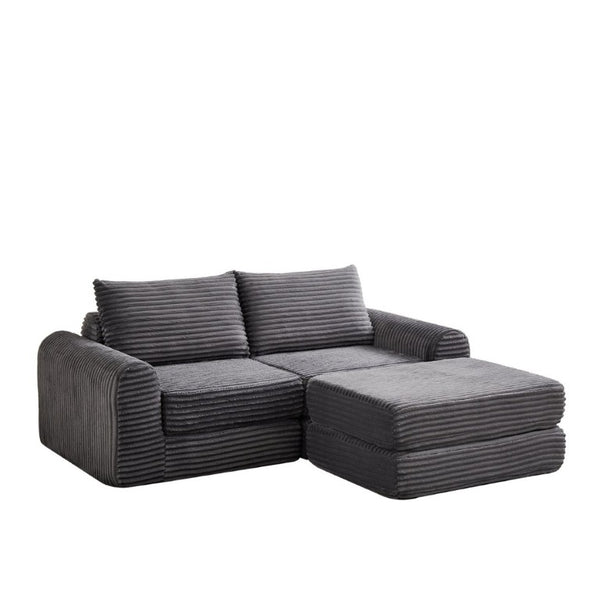 English Elm Minimalist Corduroy Convertible Sofa with Curved Silhouette for Studio or Guest Room Grey W3505P505110