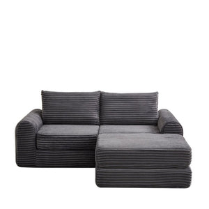 English Elm Minimalist Corduroy Convertible Sofa with Curved Silhouette for Studio or Guest Room Grey W3505P505110