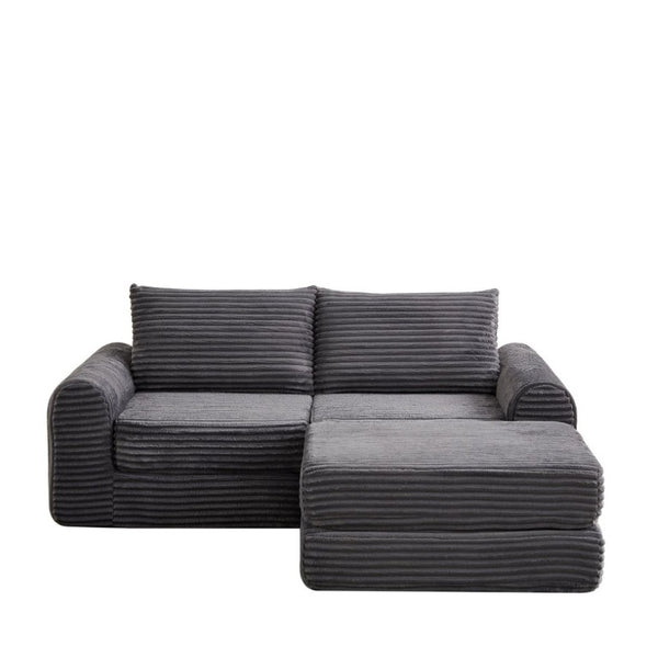 English Elm Minimalist Corduroy Convertible Sofa with Curved Silhouette for Studio or Guest Room Grey W3505P505110