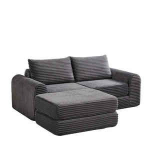 English Elm Minimalist Corduroy Convertible Sofa with Curved Silhouette for Studio or Guest Room Grey W3505P505110