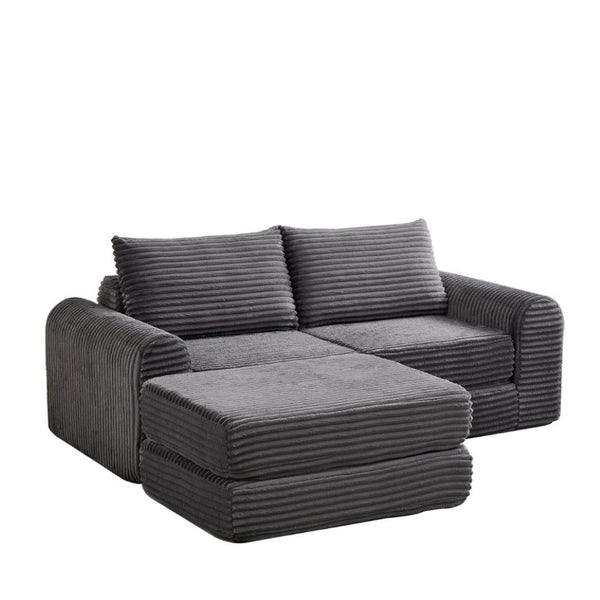 English Elm Minimalist Corduroy Convertible Sofa with Curved Silhouette for Studio or Guest Room Grey W3505P505110