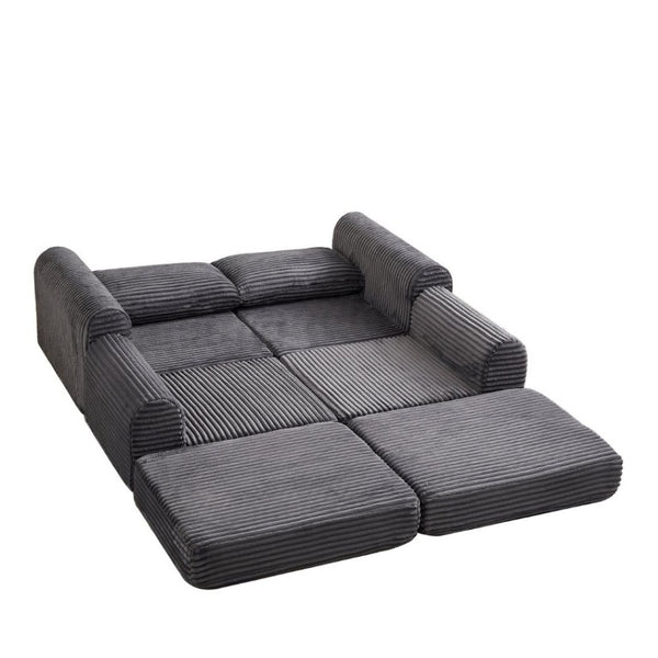 English Elm Minimalist Corduroy Convertible Sofa with Curved Silhouette for Studio or Guest Room Grey W3505P505110