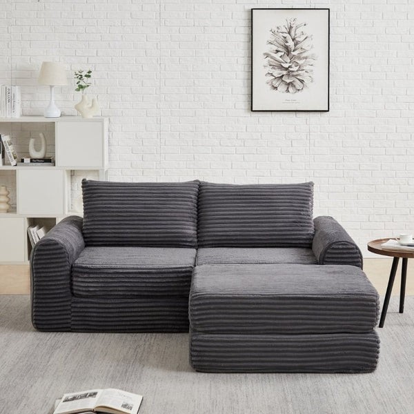 English Elm Minimalist Corduroy Convertible Sofa with Curved Silhouette for Studio or Guest Room Grey W3505P505110