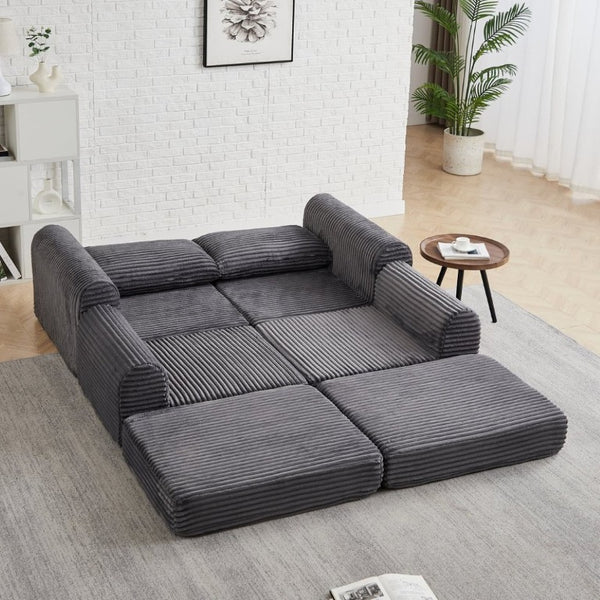 English Elm Minimalist Corduroy Convertible Sofa with Curved Silhouette for Studio or Guest Room Grey W3505P505110