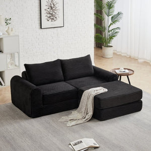 English Elm Minimalist Corduroy Convertible Sofa Bed with Curved Silhouette for Studio Living W3505P505111