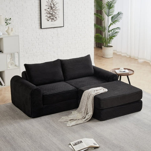 English Elm Minimalist Corduroy Convertible Sofa Bed with Curved Silhouette for Studio Living W3505P505111