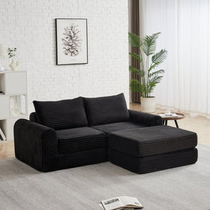 English Elm Minimalist Corduroy Convertible Sofa Bed with Curved Silhouette for Studio Living W3505P505111