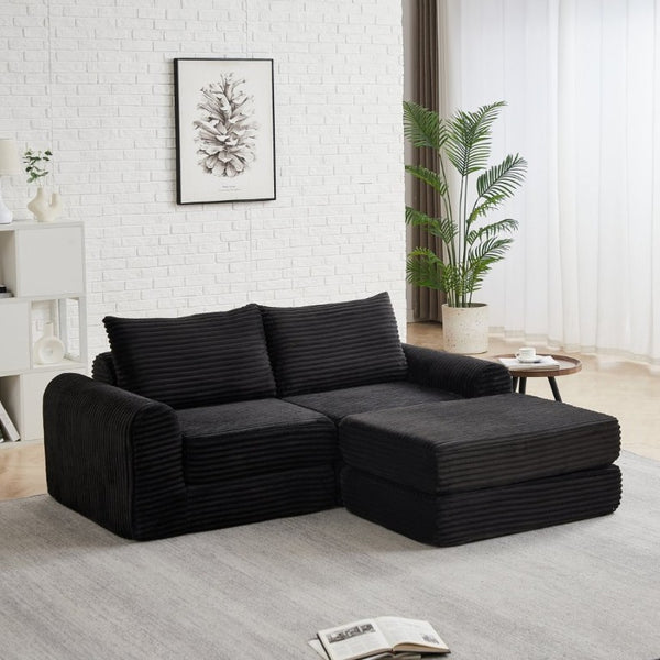 English Elm Minimalist Corduroy Convertible Sofa Bed with Curved Silhouette for Studio Living W3505P505111