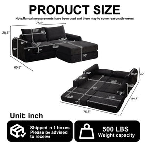 English Elm Minimalist Corduroy Convertible Sofa Bed with Curved Silhouette for Studio Living W3505P505111