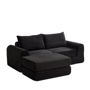 English Elm Minimalist Corduroy Convertible Sofa Bed with Curved Silhouette for Studio Living W3505P505111
