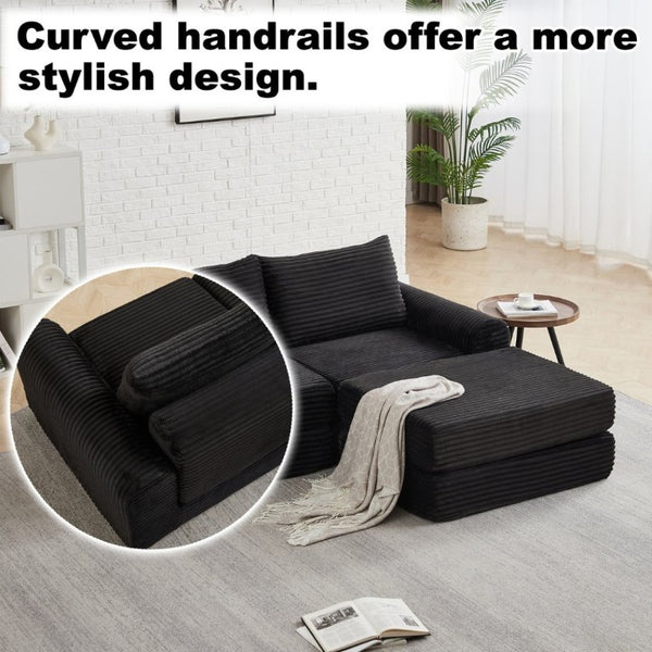English Elm Minimalist Corduroy Convertible Sofa Bed with Curved Silhouette for Studio Living W3505P505111